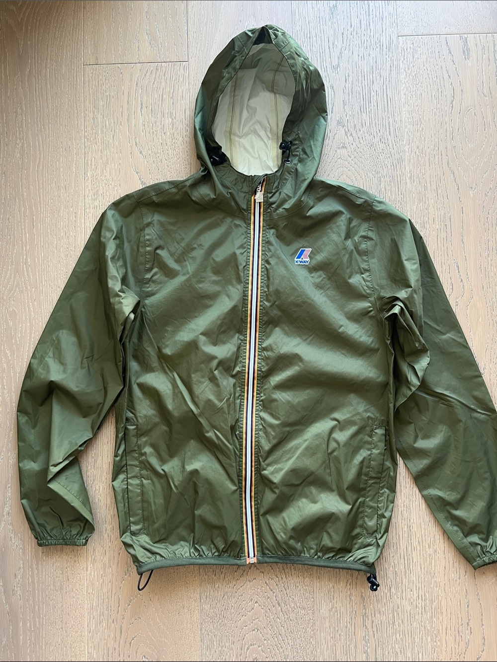 K-Way Olive Hooded Lightweight Windbreaker Jacket
